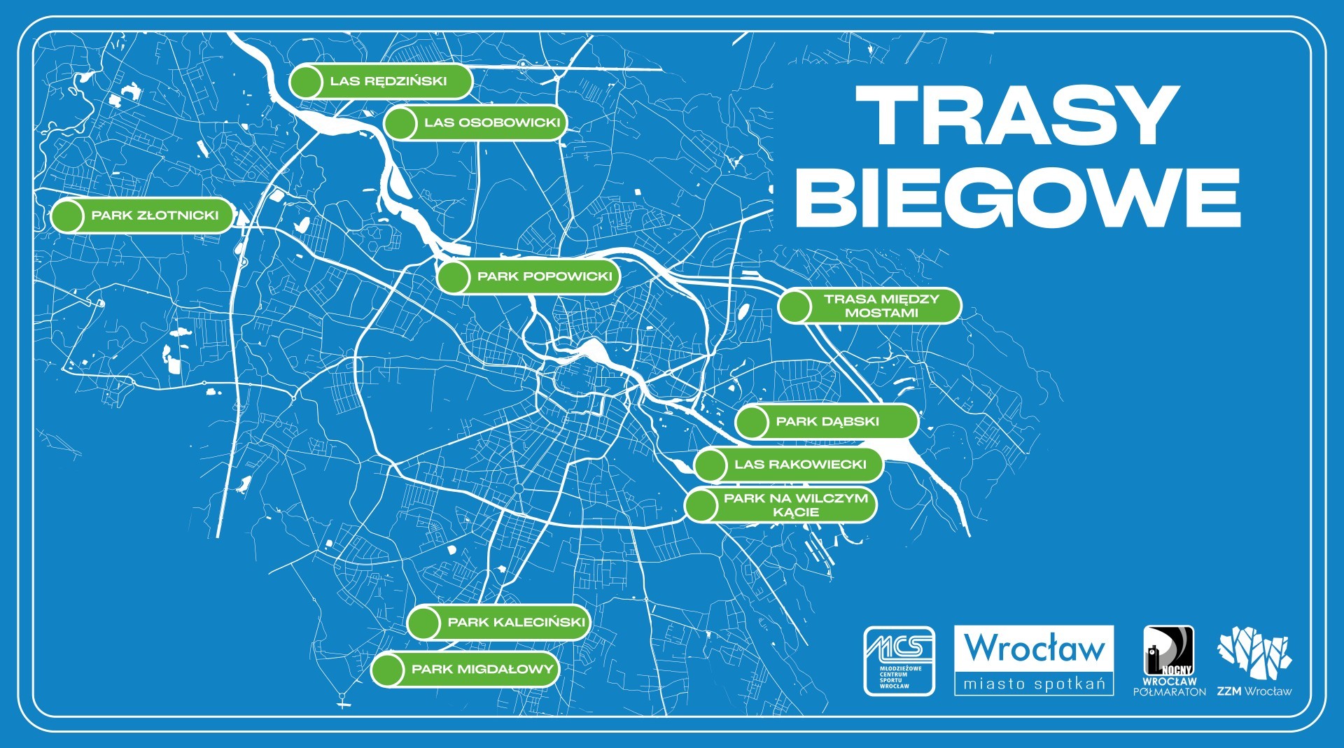 Na mapie pokazane są lokalizacje nowych tras biegowych