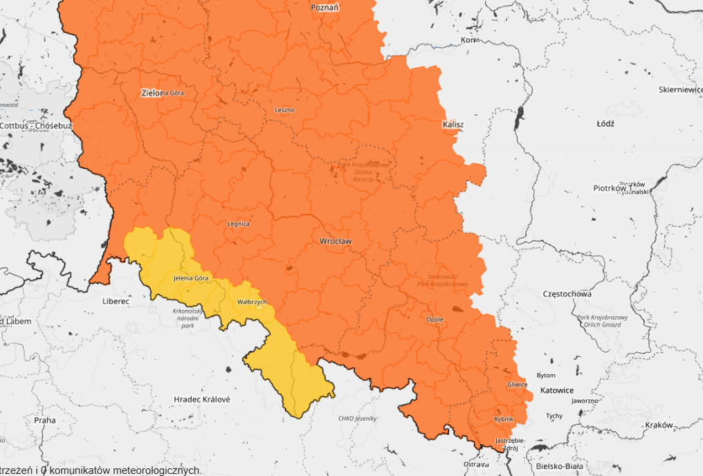 Powiększ obraz: Mapa IMGW - ostrzeżenia