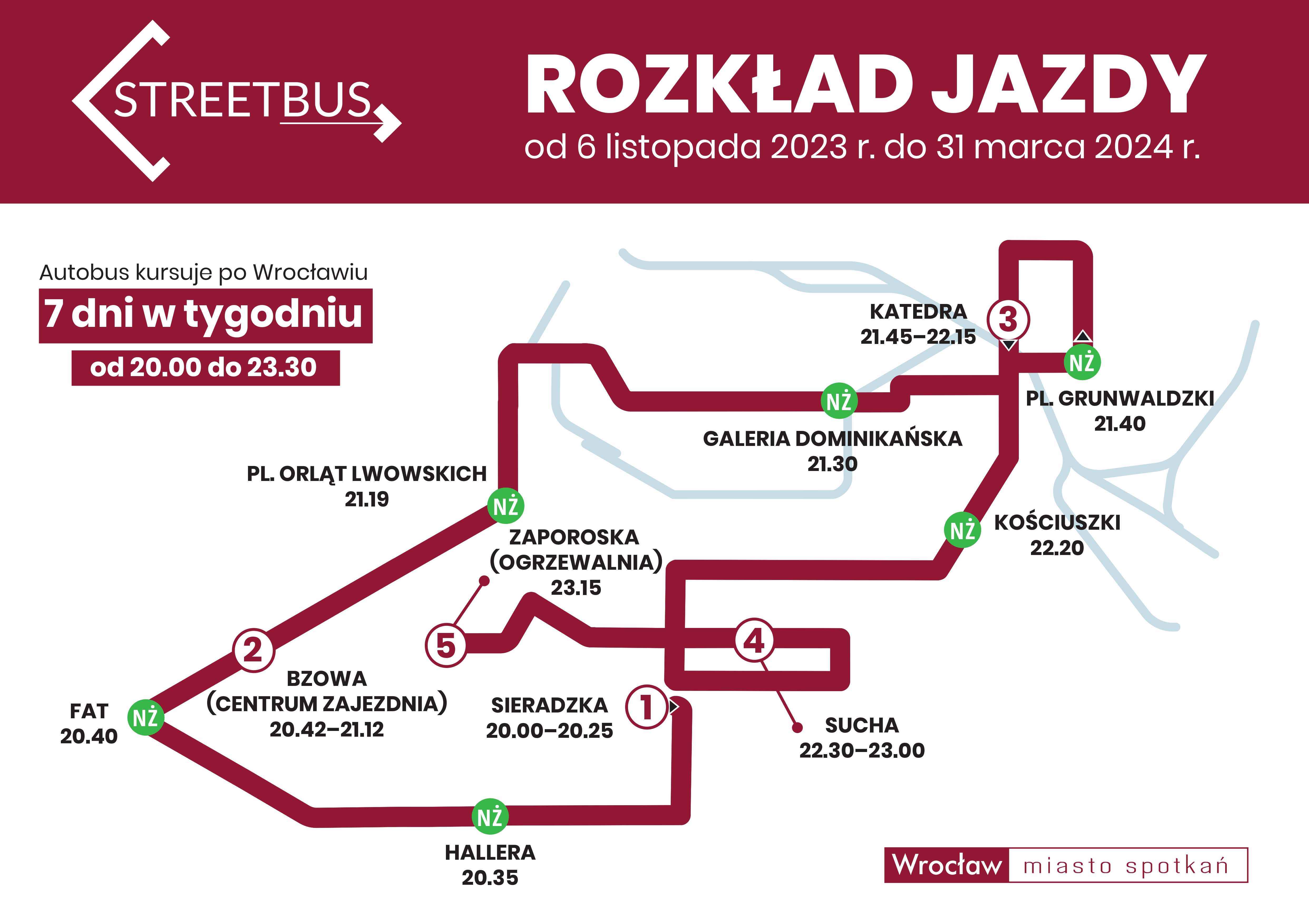Powiększ obraz: Mapa z przebiegiem trasy Streetbusa.