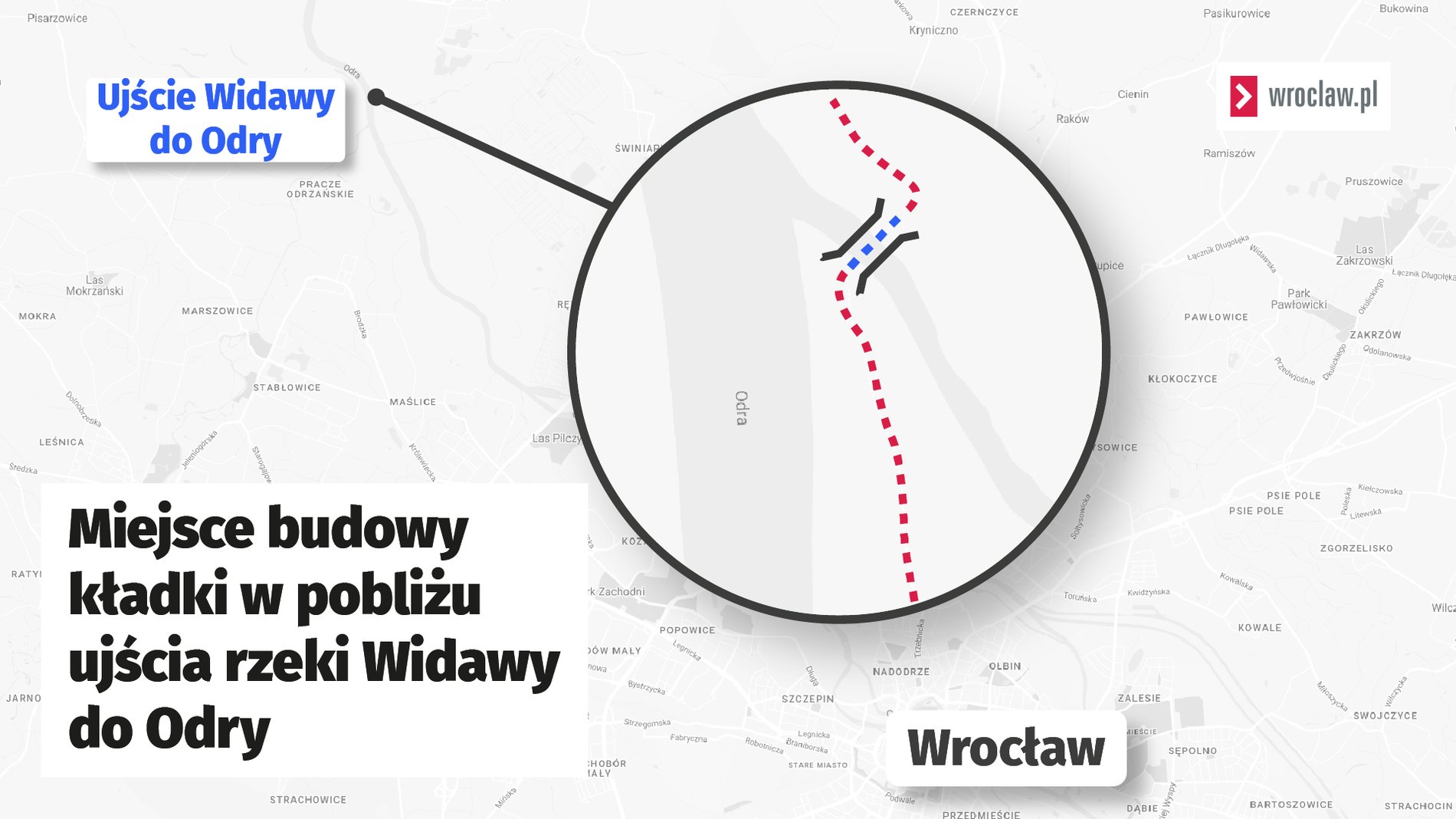 Powiększ obraz: Mapa przestawia lokalizację kładki nad Widawą.