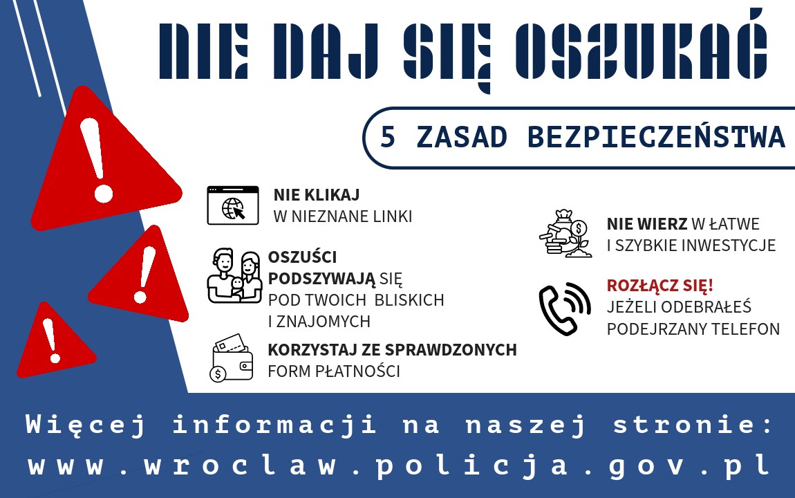 Powiększ obraz: Policyjny plakat przestrzegający przed oszustwami.
