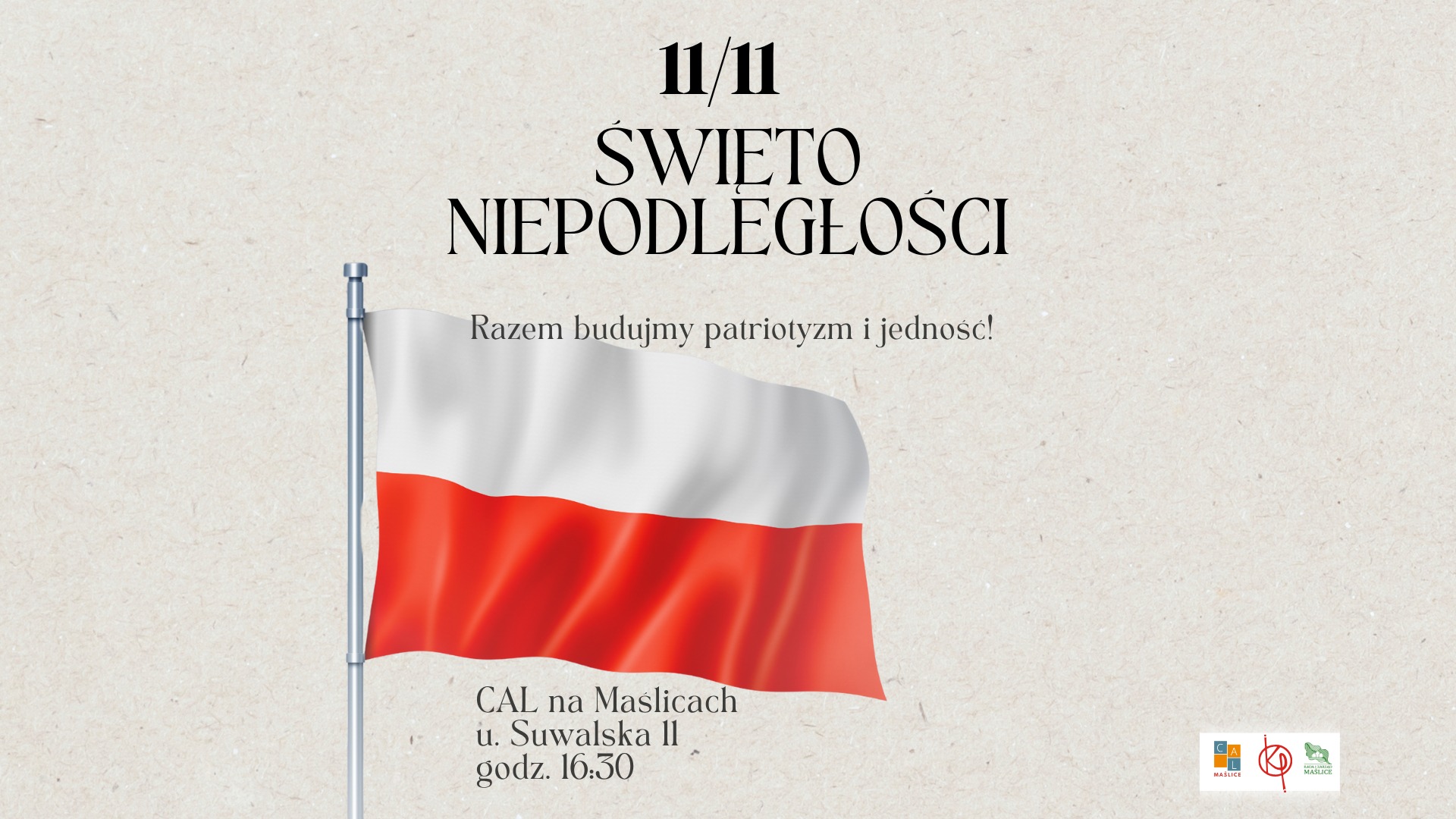 Powiększ obraz: Grafika zachęcająca do udziału w świętowaniu 11 Listopada na Maślicach
