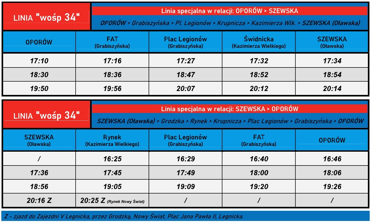 Powiększ obraz: Rozkład jazdy "Serduszkowego Tramwaju" w niedzielę 25 stycznia 2026. Podane godziny oraz trasa przejazdu mogą ulec zmianie