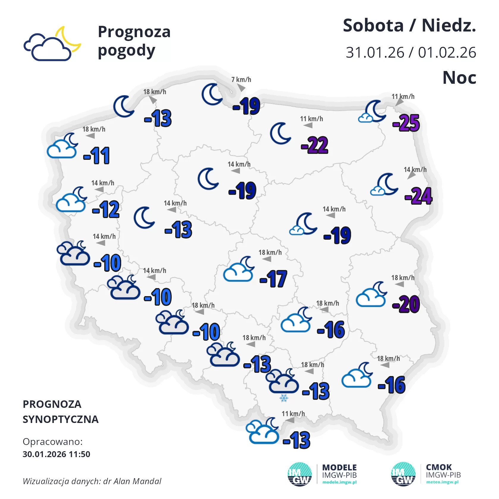 Powiększ obraz: Prognoza pogody - noc z soboty na niedzielę (30.01/1.02)