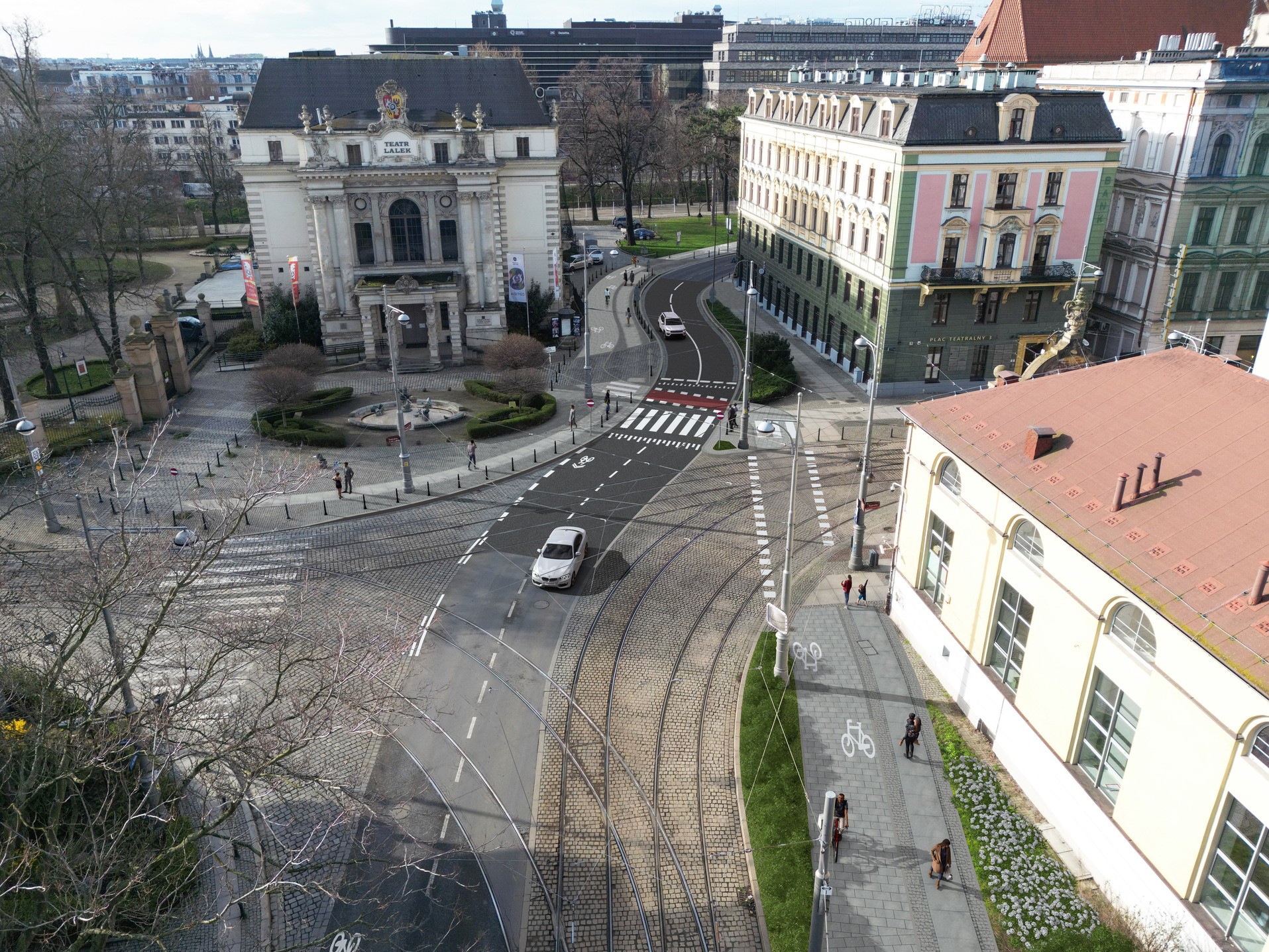 Powiększ obraz: Wizualizacja przedstawia ulice Boże Ciało i Widok z drogą rowerową