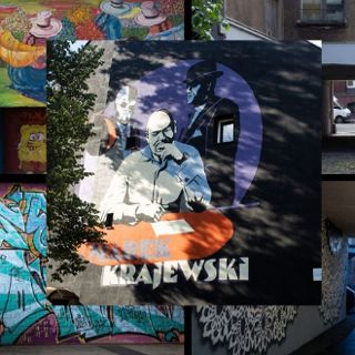 Mural - pisarz Marek Krajewski i jego bohaterowie