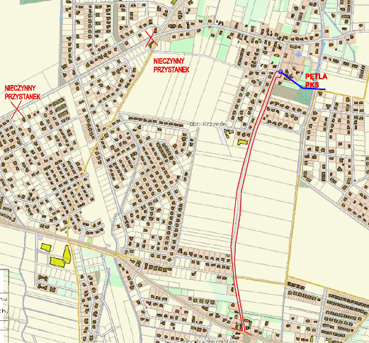 Powiększ obraz: Mapa przedstawia trasę autobusu 945