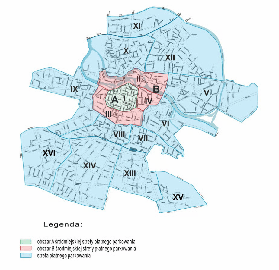 Powiększ obraz: Mapa z płatnymi strefami parkowania we Wrocławiu