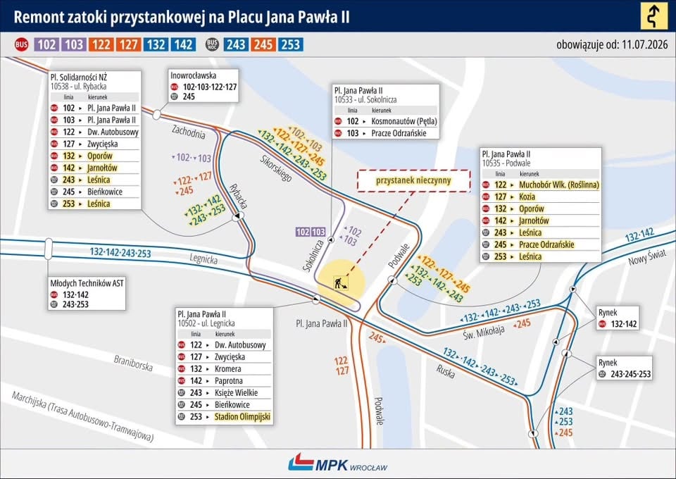 Powiększ obraz: Lokalizacja przystanków tymczasowych w rejonie pl. Jana Pawła II
