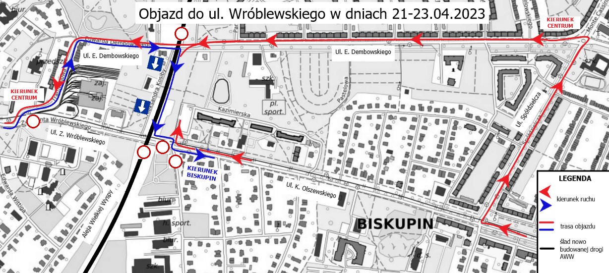 Powiększ obraz: Objazd związany z budową Alei Wielkiej Wyspy