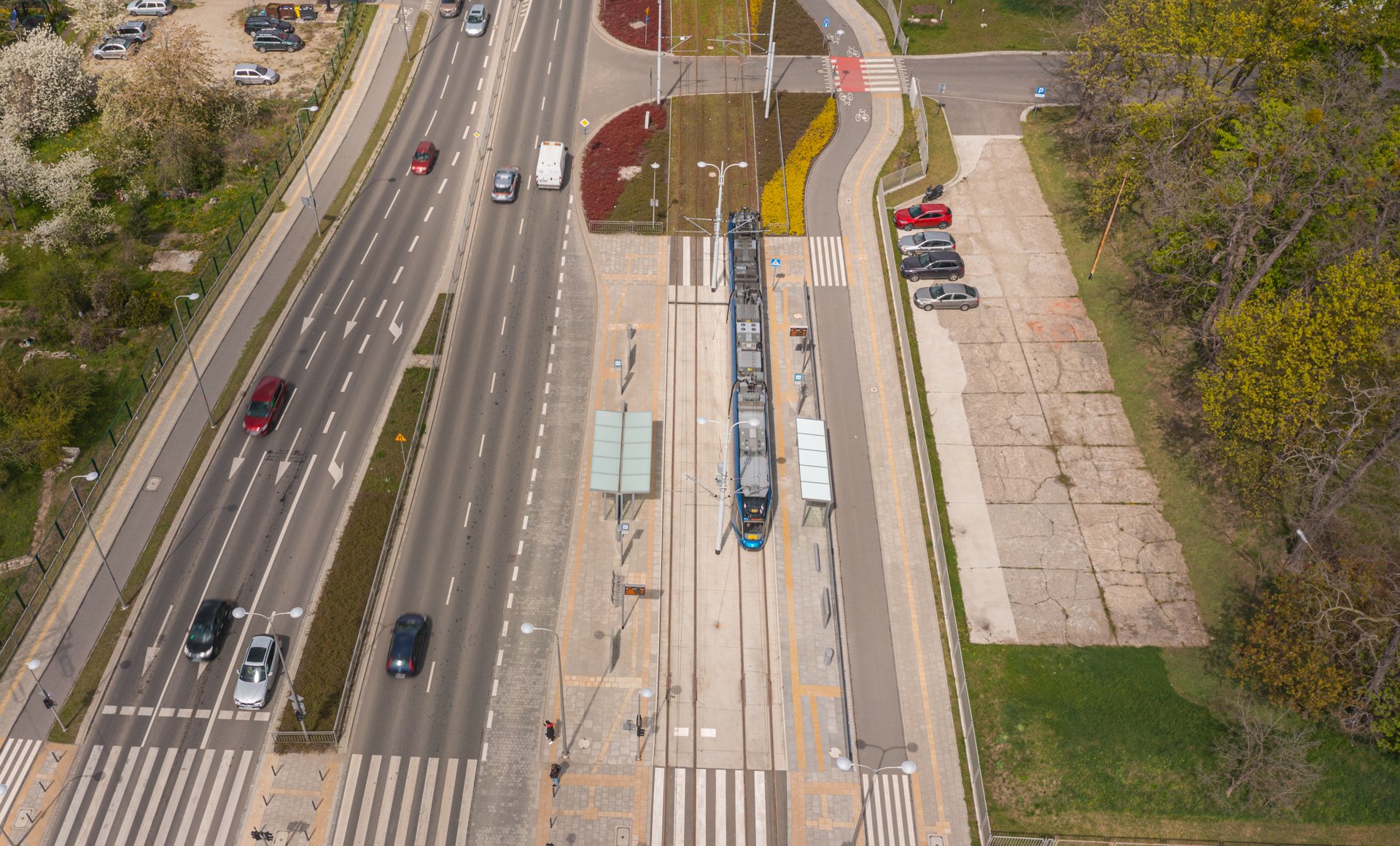 Powiększ obraz: Przejazd próbny tramwaju nową trasą przez Popowice.