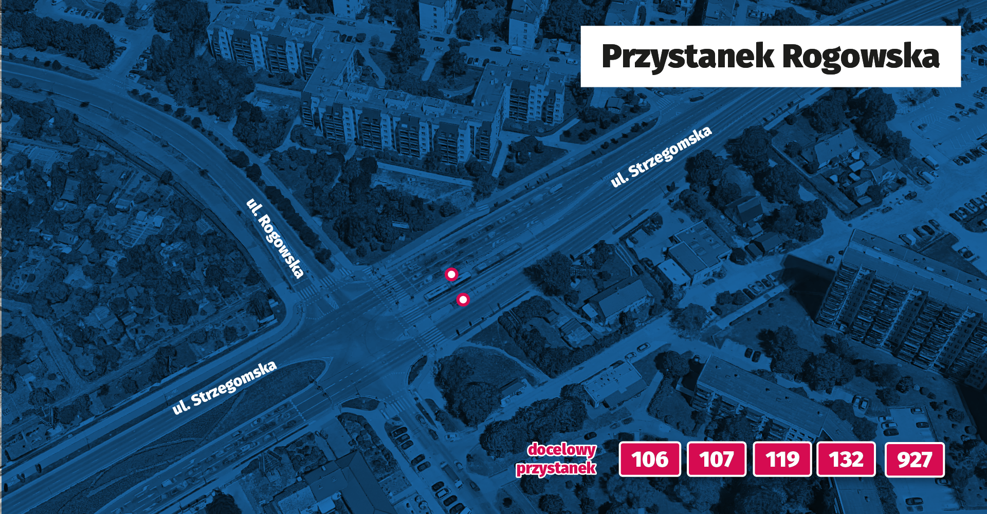 Powiększ obraz: Mapa wskazuje usytuowanie nowych przystanków na wysokości ul. Rogowskiej.