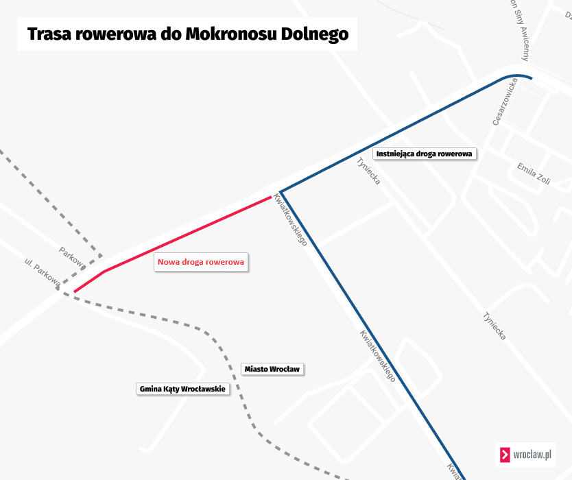 Powiększ obraz: Mapa pokazuje odcinek trasy rowerowej, który zostanie wybudowany.