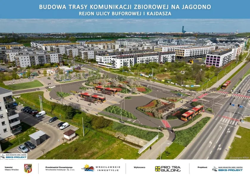 Powiększ obraz: Wizualizacja trasy autobusowej na Jagodno.