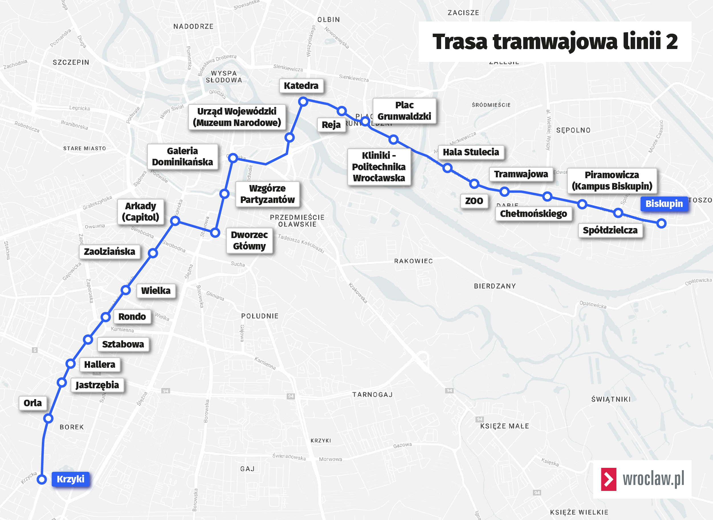 Powiększ obraz: <p>Mapa przedstawia trasę linii nr 2 obowiązującą od niedzieli 8 października.</p>
