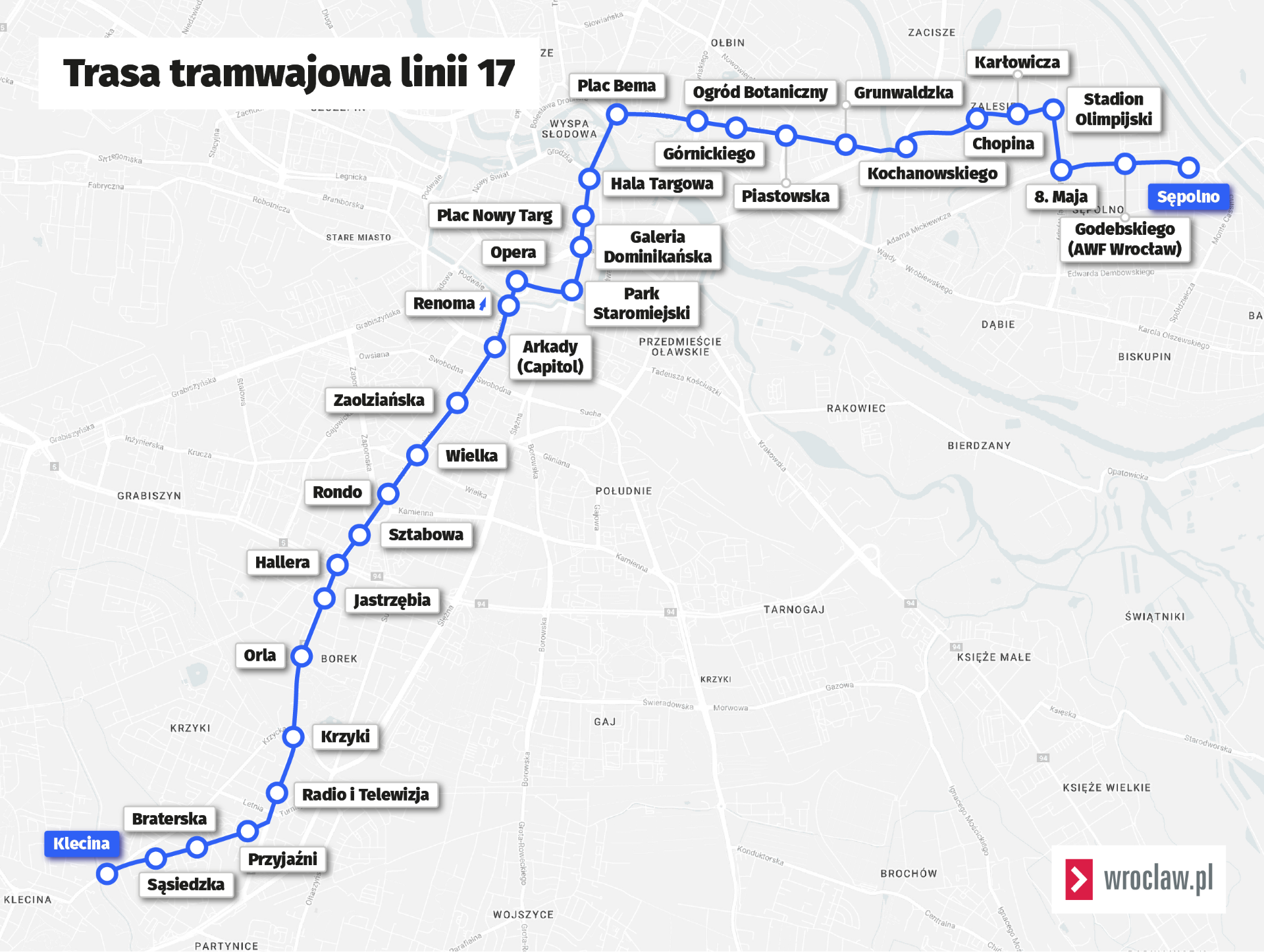 Powiększ obraz: <p>Mapa przedstawia trasę linii nr 17 obowiązującą od niedzieli 8 października.</p>