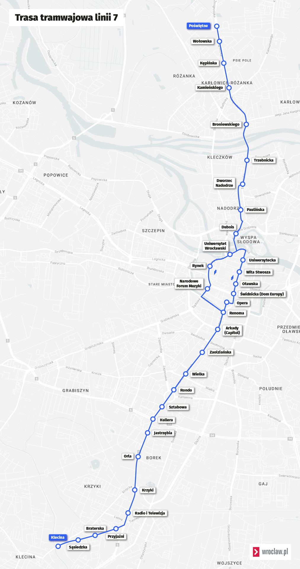 Powiększ obraz: <p>Mapa przedstawia trasę linii nr 7 obowiązującą od niedzieli 8 października.</p>