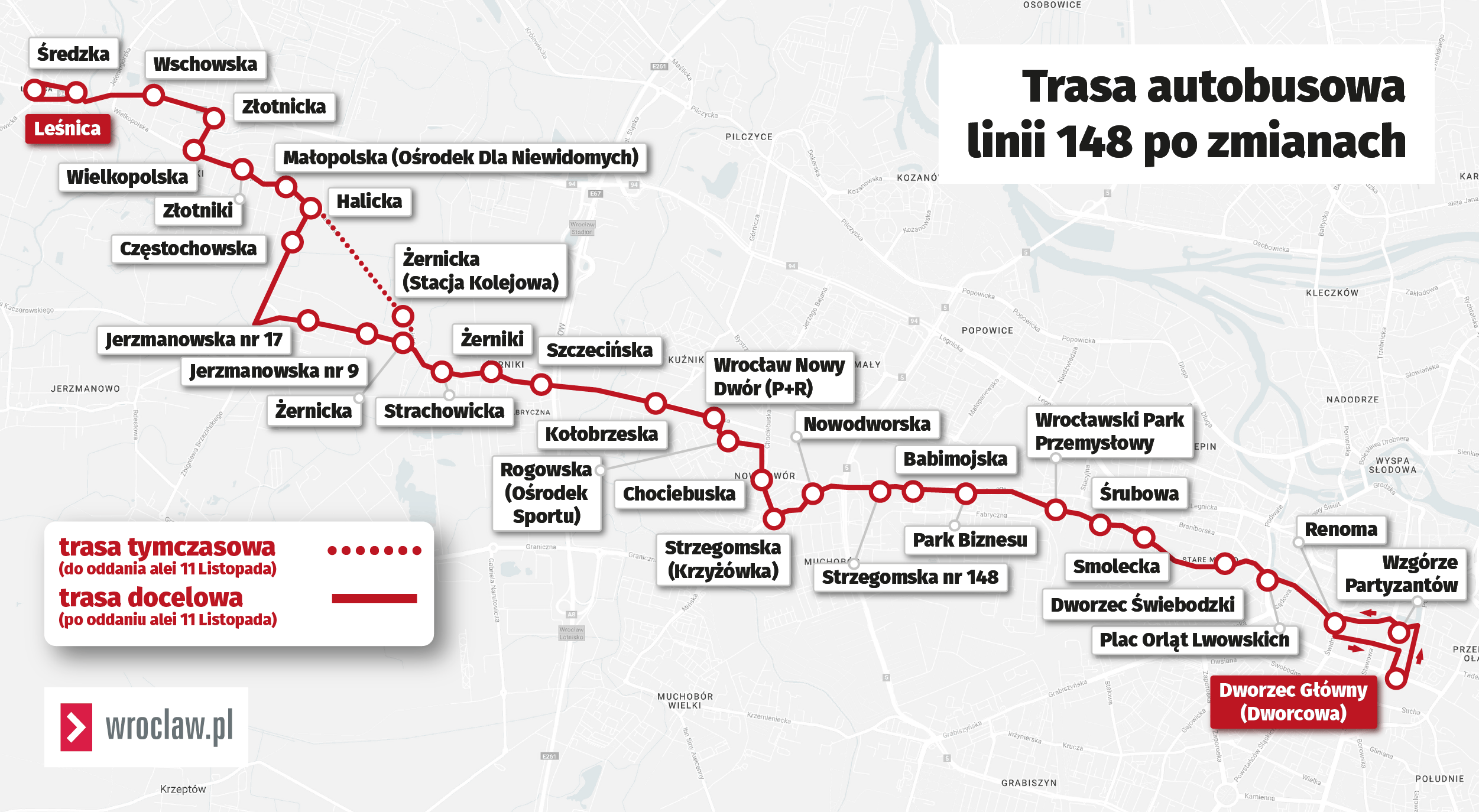 Powiększ obraz: <p>Mapa przedstawia dotychczasową trasę autobusu 148 oraz tę, kt&oacute;ra będzie obowiązywać od 11 listopada.</p>