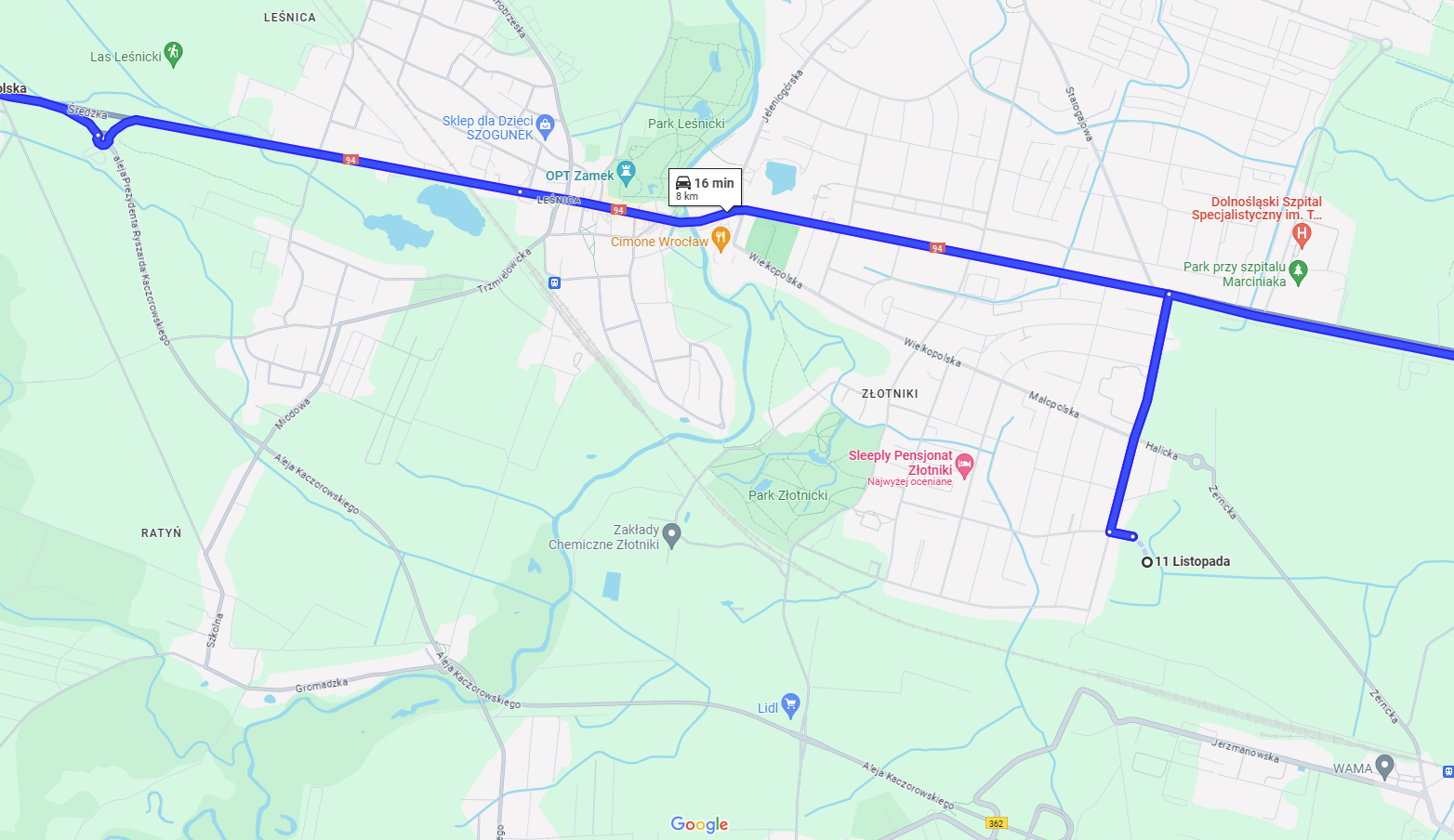 Powiększ obraz: Korzystając z nawigacji Google, na razie trudno jest ominąć zakorkowane centrum Leśnicy.