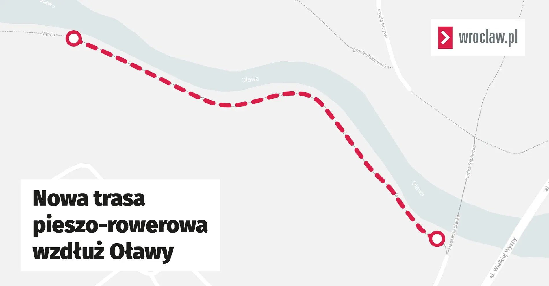 Powiększ obraz: Mapa przedstawia przebieg budowanego właśnie odcinka trasy wzdłuż Oławy.