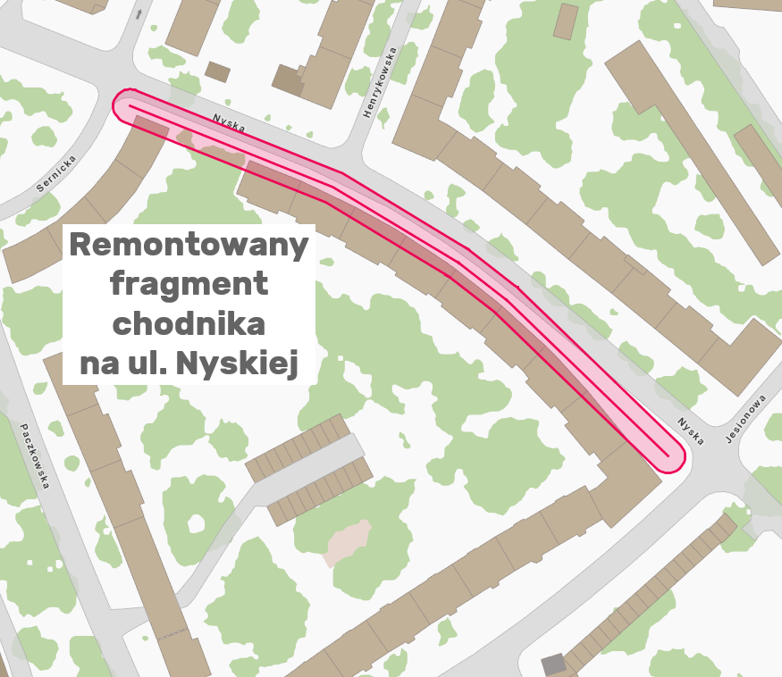 Powiększ obraz: Mapa przedstawia odcinek chodnika, który będzie remontowany.