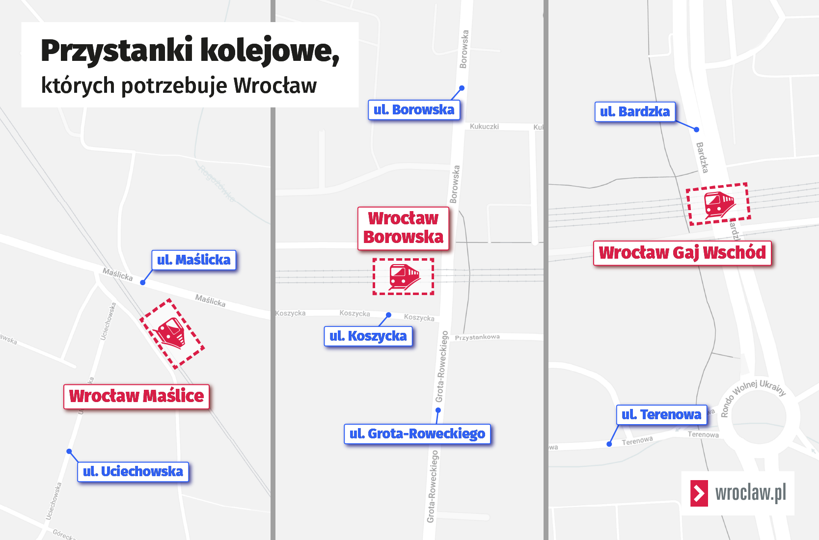 Powiększ obraz: Przystanki kolejowe, na powstaniu których obecnie miastu najbardziej zależy.