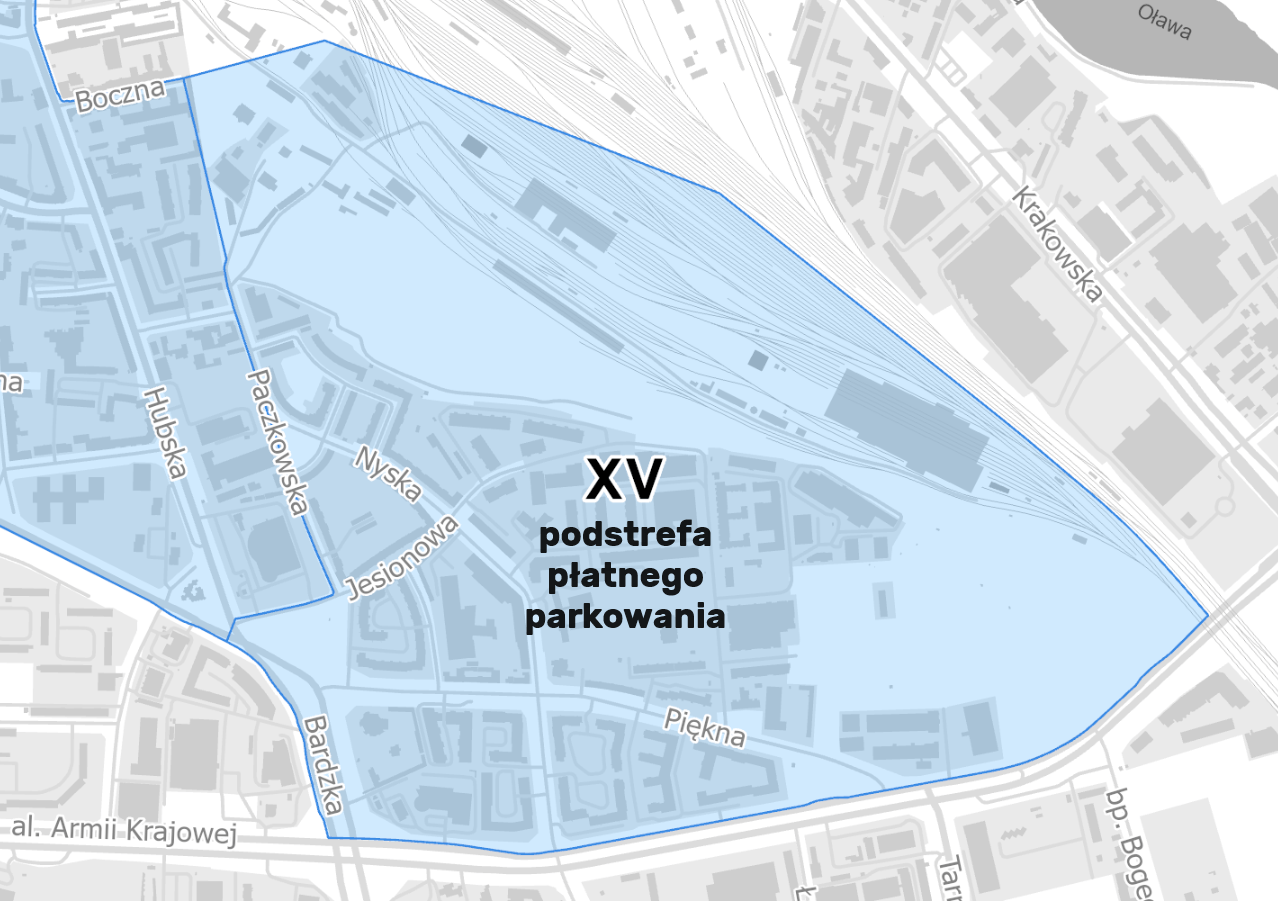 Powiększ obraz: Mapa przedstawia teren XV podstrefy płatnego parkowania.