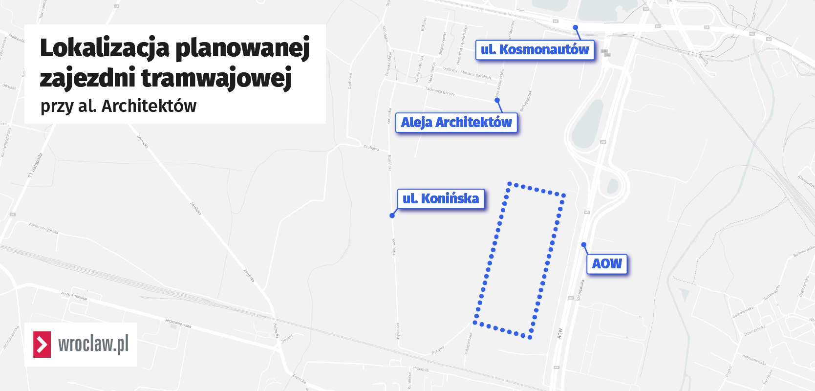 Powiększ obraz: <p>Mapa przedstawia lokalizację zajezdni tramwajowej przy al. Architekt&oacute;w.&nbsp;</p>