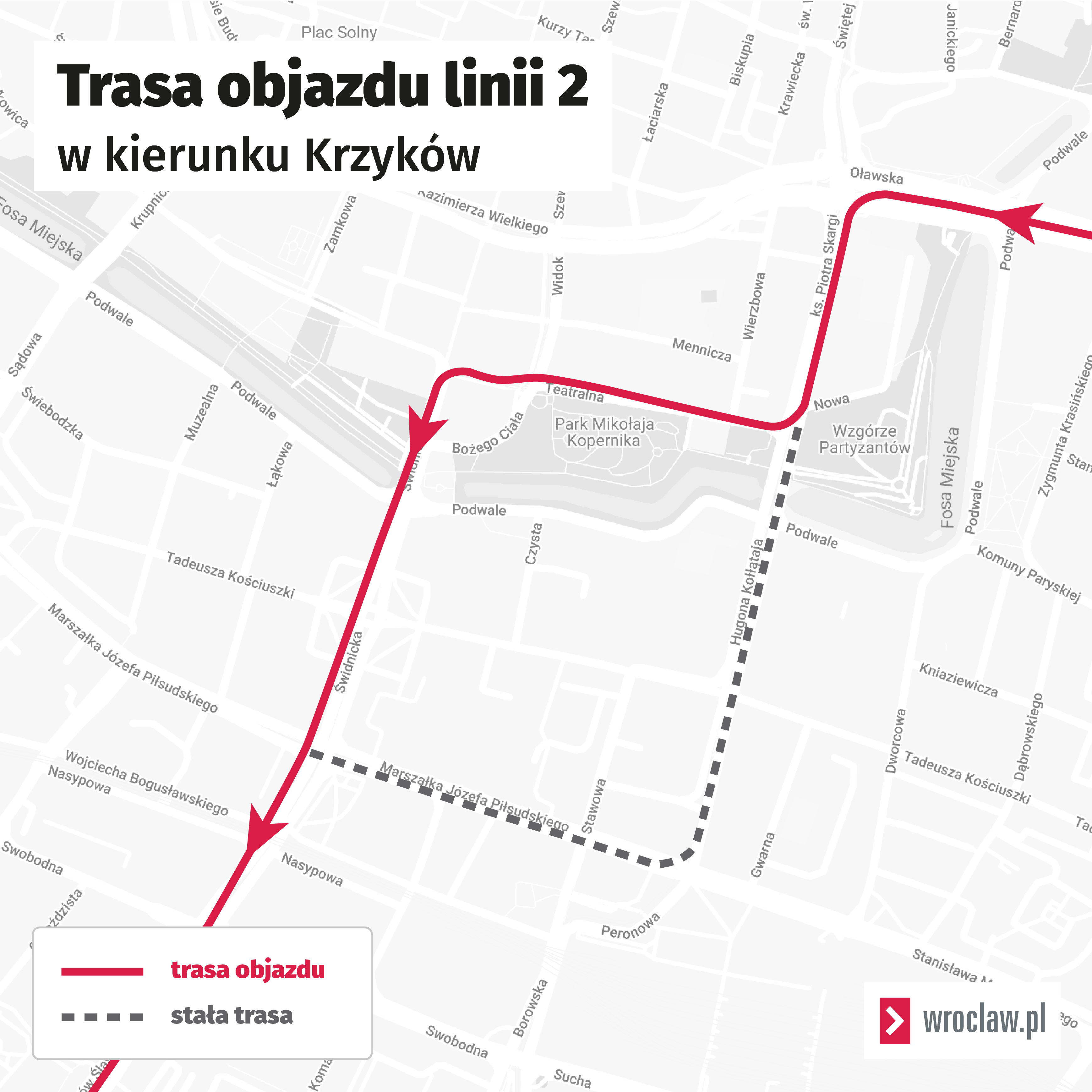 Powiększ obraz: <p>Trasa objazdu tramwaju linii 2.</p>