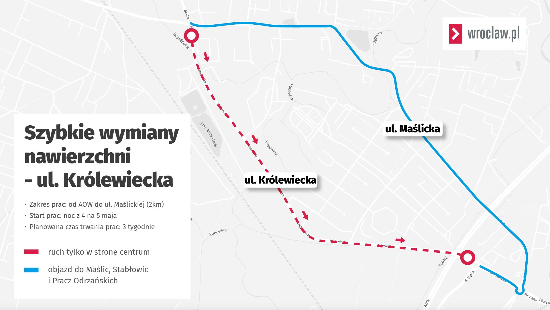 Powiększ obraz: Mapa przedstawia objazd ulicy Królewieckiej