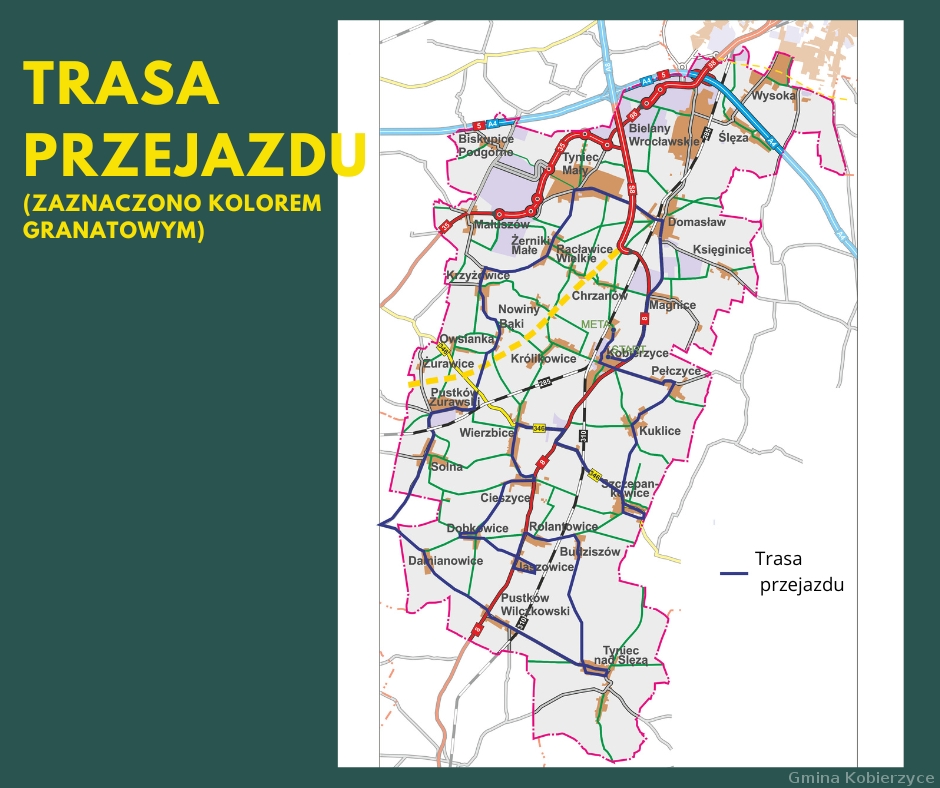 Powiększ obraz: Mapa z trasą rolniczego protestu