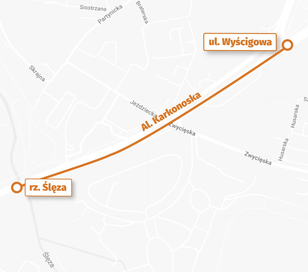 Powiększ obraz: Mapa przedstawia remontowany odcinek Alei Karkonoskiej