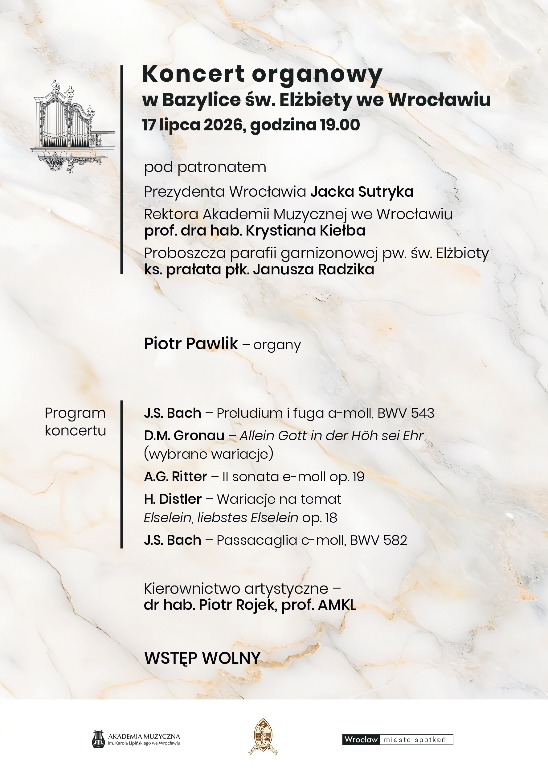 Plakat koncertu organowego - 17.07.2026 r.