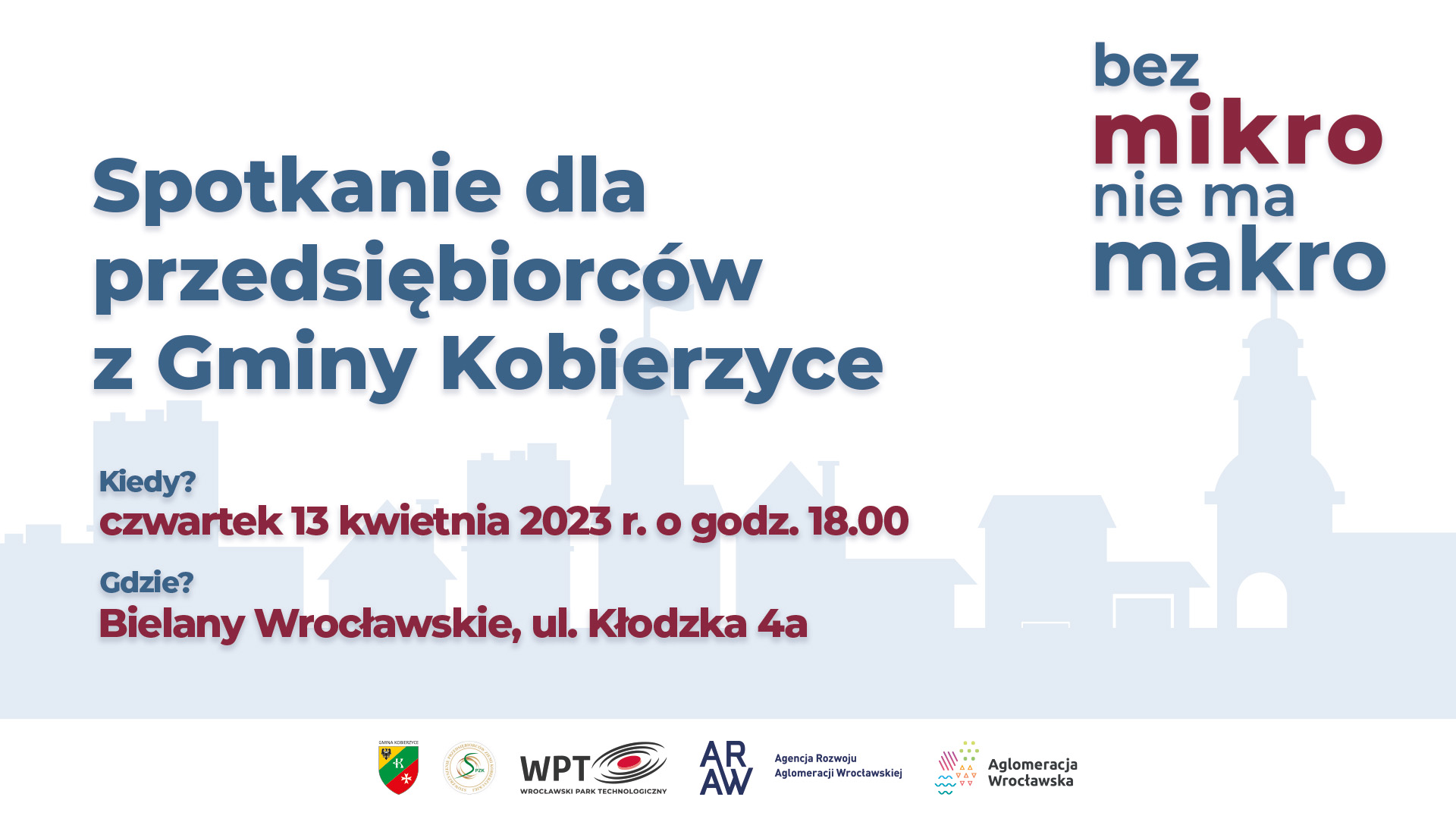 Powiększ obraz: Plakat zachęcający do spotkania przedsiębiorców z gminy Kobierzyce.
