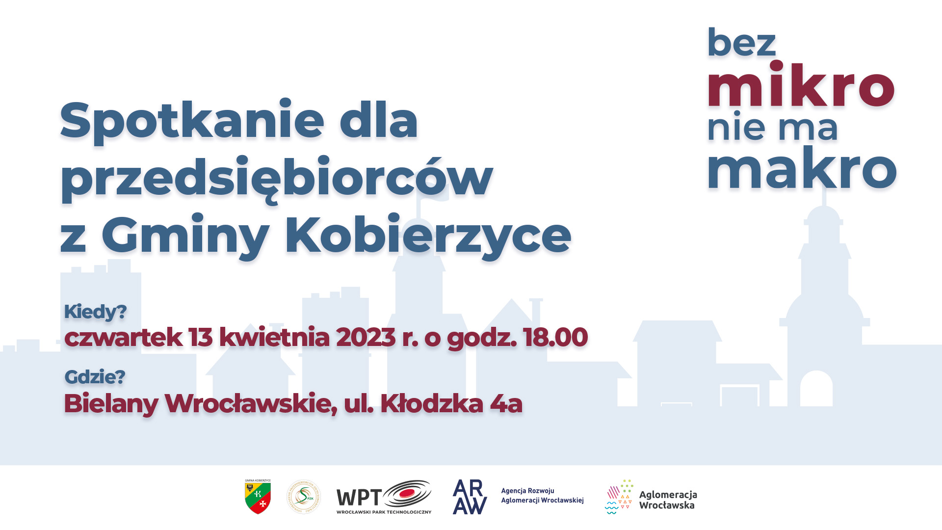 Plakat zachęcający do spotkania przedsiębiorców z gminy Kobierzyce.