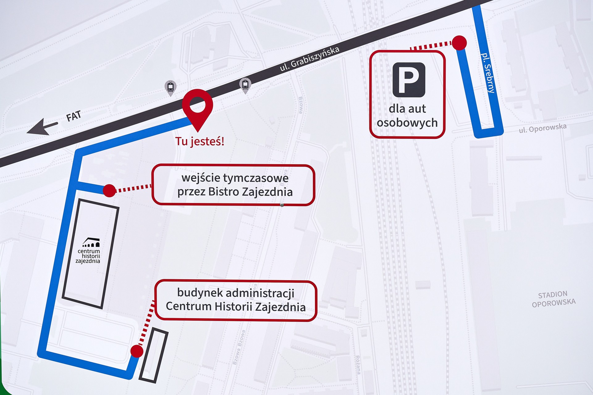 Mapa przedstawiająca wejście do CHZ podczas przebudowy placu