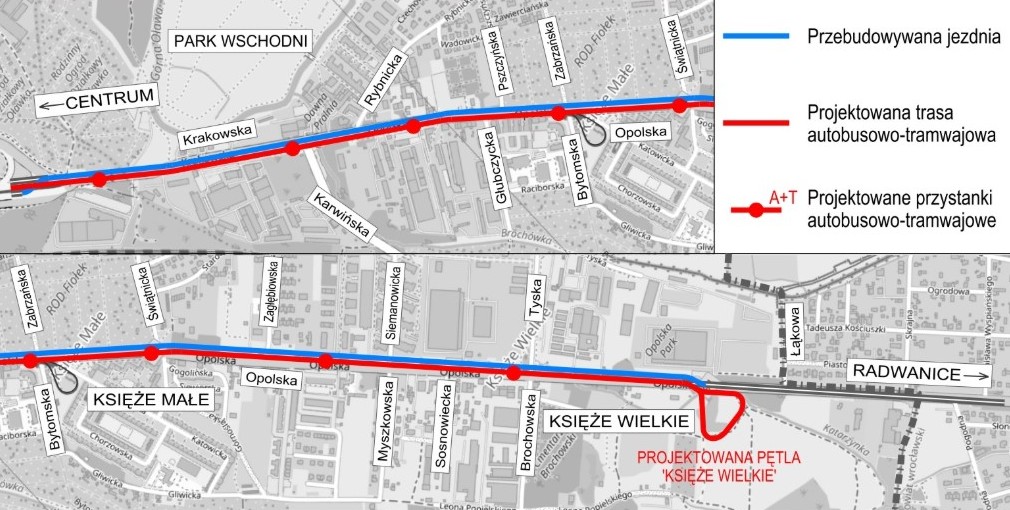 Wariant 2. przebiegu trasy autobusowo-tramwajowej na ulicy Opolskiej