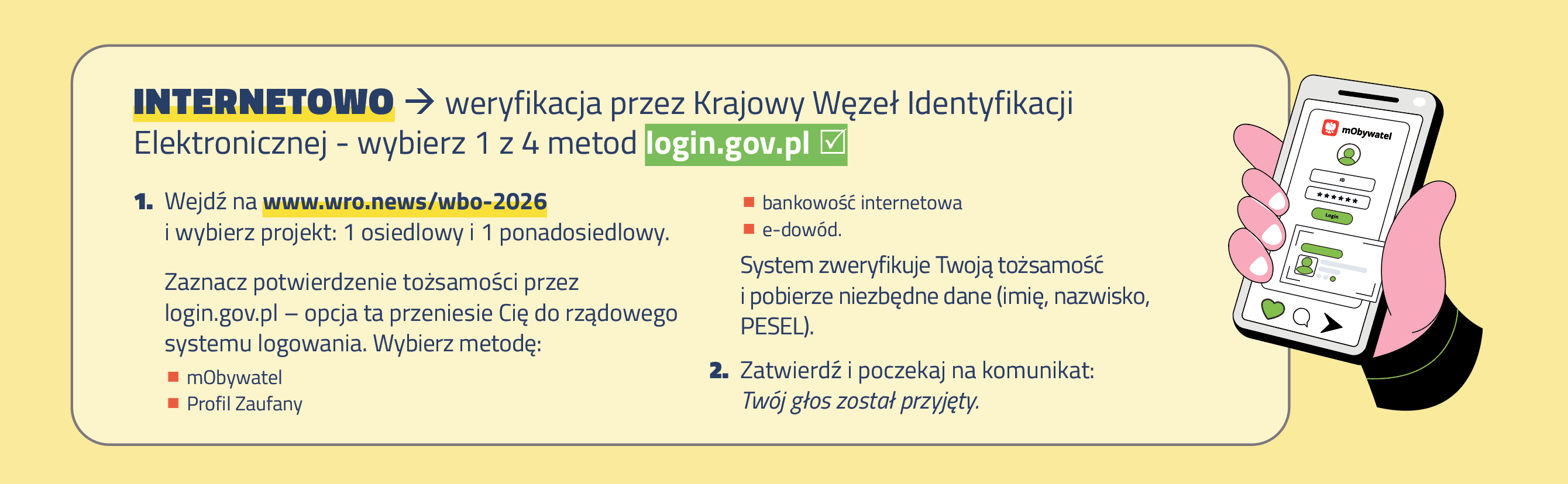 Internetowo - weryfikacja przez Krajowy Węzeł Identyfikacji Elektronicznej - wybierz 1 z 4 metod login.gov.pl