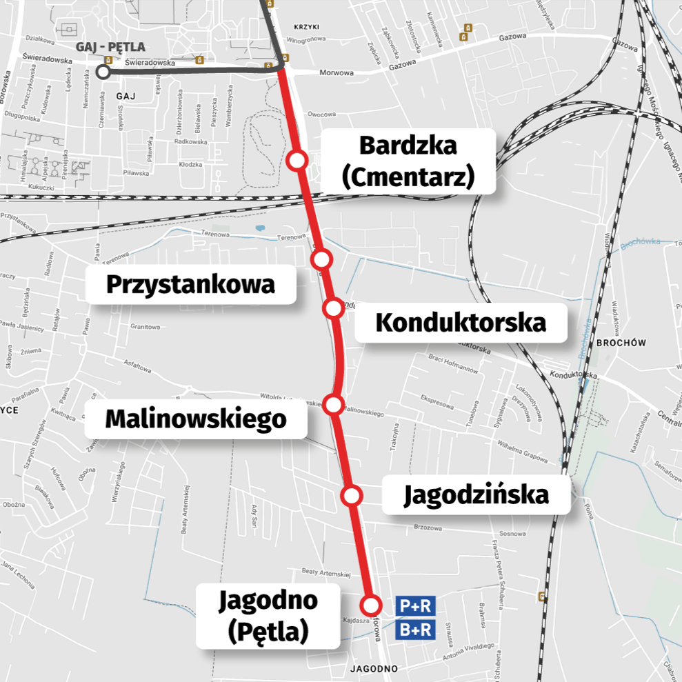 Trasa tramwaju na Jagodno