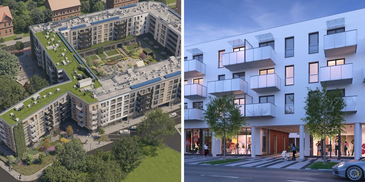 Wizualizacje nowych inwestycji mieszkaniowych TBS Wrocław: na Brochowie (z lewej) i Nowych Żernikach (z prawej)