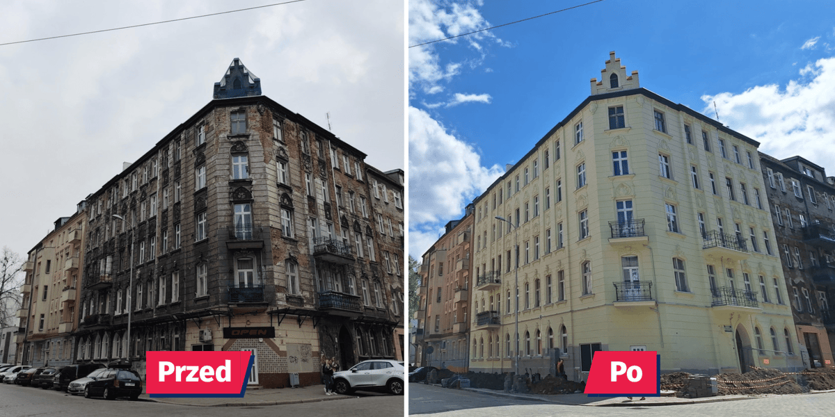 Kamienica przy ul. Żeromskiego 31 we Wrocławiu przed metamorfozą i po niej