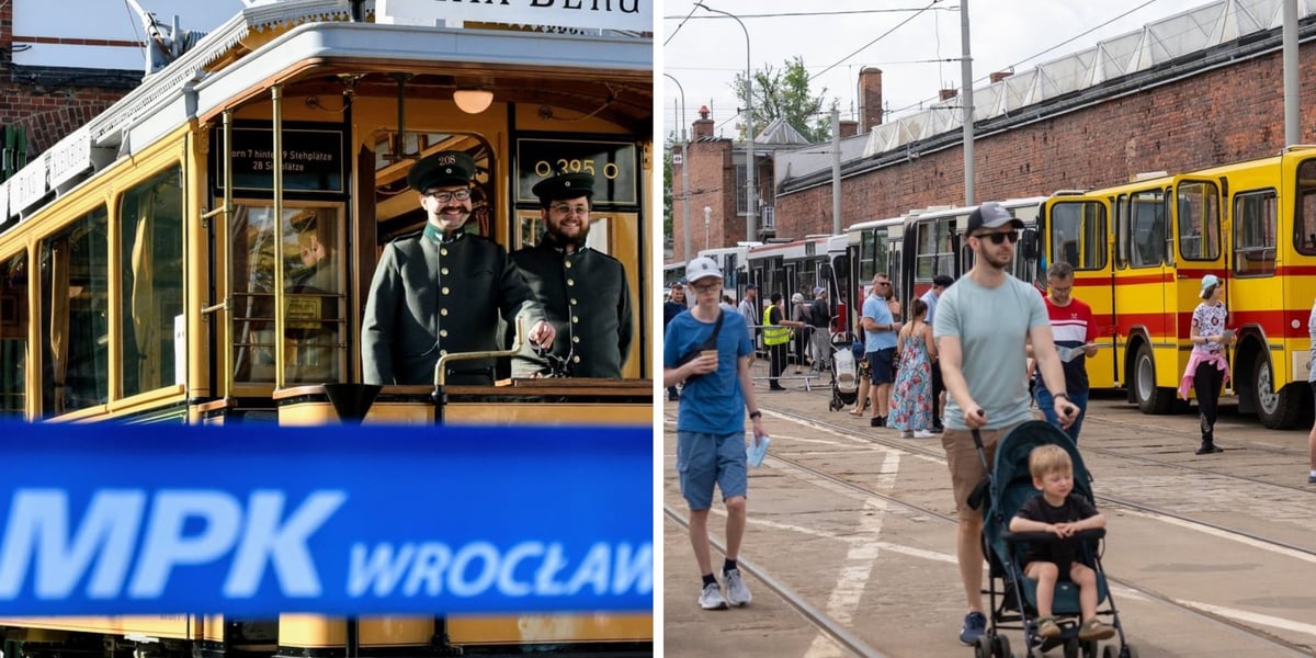 Zdjęcie archiwalne: Dzień Otwarty MPK w 2021 roku w zajezdni Gaj (z lewej) oraz Dzień Otwarty MPK w 2024 r. w zajezdni Gaj (z prawej)