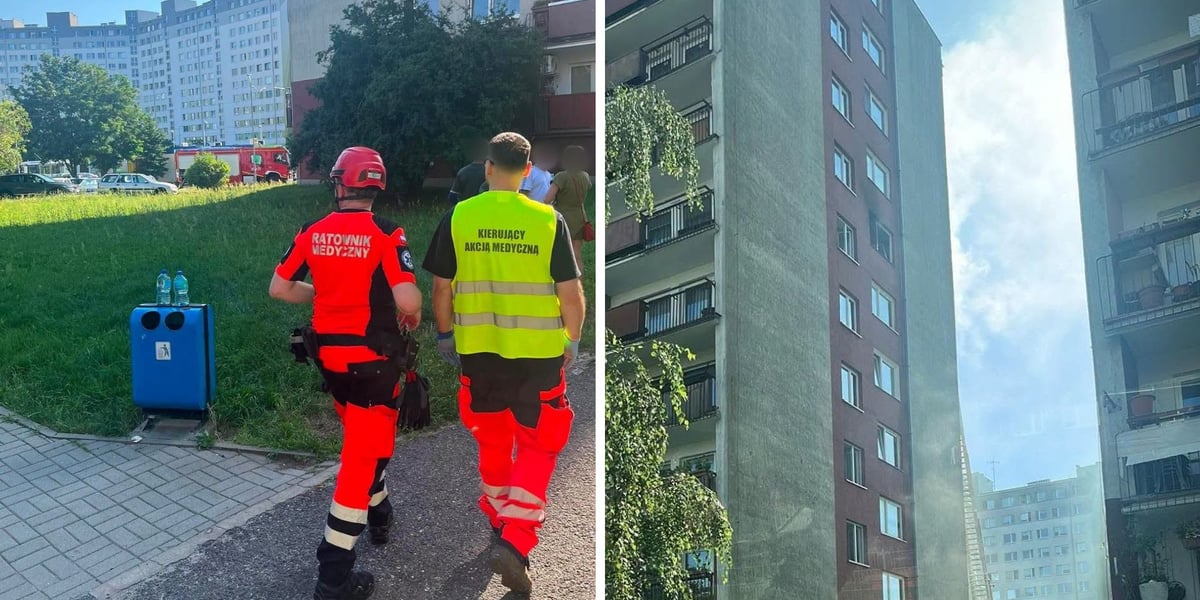 Akcja służb ratunkowych podczas pożaru w bloku na ul. Dokerskiej na Kozanowie, 27.06.2026 r. 