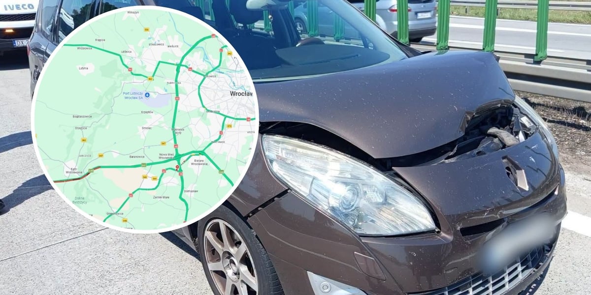Uszkodzone samochody na autostradzie A4, mapa z miejscem kolizji. Do zdarzenia doszło w niedzielę, 28 czerwca, na 141. kilometrze autostrady A4. 