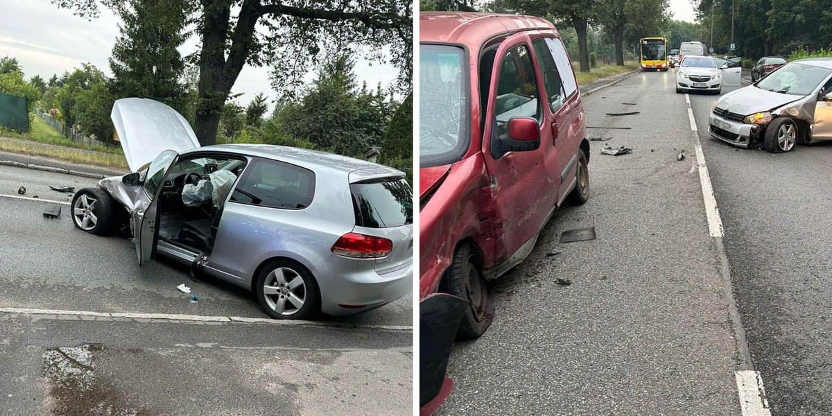 Uszkodzone samochody w wyniku wypadku na ul. Opolskiej