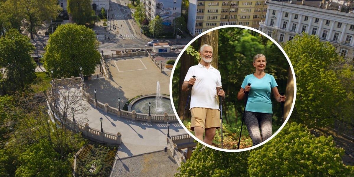 Widok na wzgórze z Bastionem Sakwowym, kobieta i mężczyzna na spacerze 