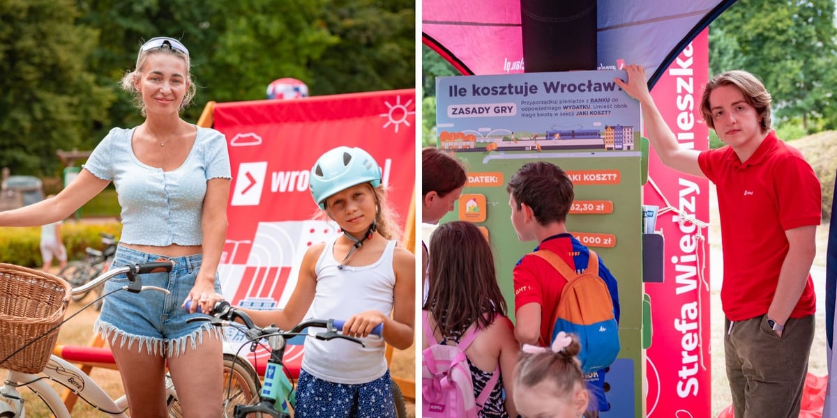 Na zdjęciu z lewej Pani Laura z córką Rozalią, na zdjęciu z prawej atrakcje w namiocie wroclaw.pl, czyli ile kosztuje Wrocław 