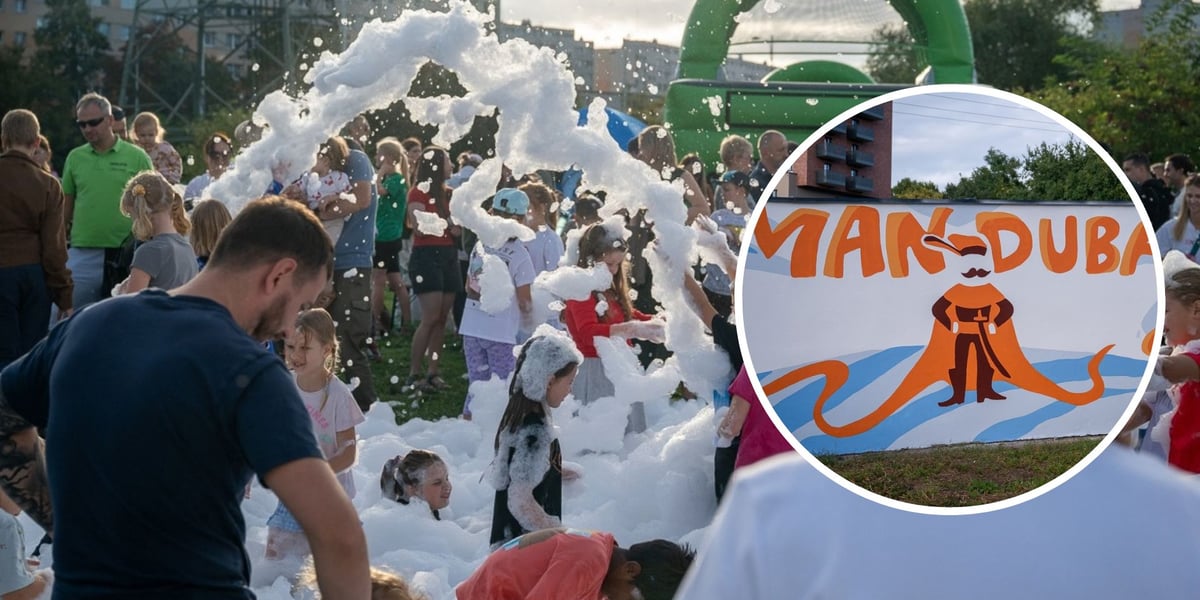 Na zdjęciu dużym piana party na Popowicach, na zdjęciu małym w kółku mural z Mandubą, czyli zbójem działającym w XVIII wieku na Popowicach