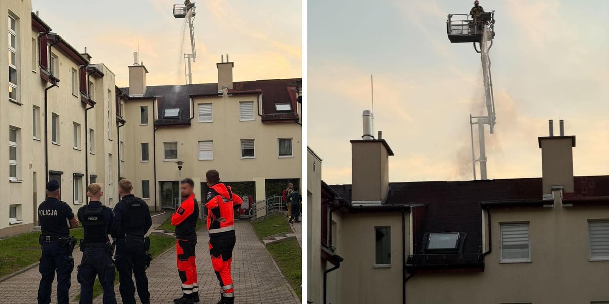 Akcja ratowniczo-gaśnicza przy ul. Królewieckiej 77 - widoczni strażacy i ratownicy medyczni