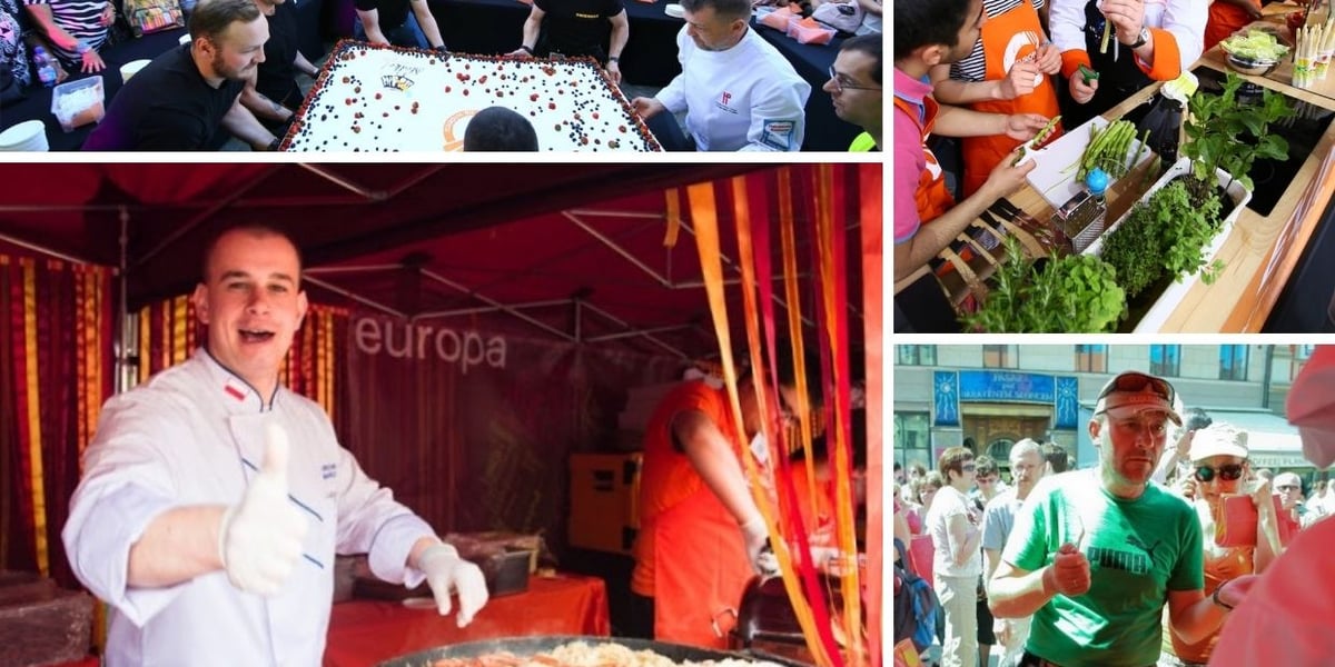 Kolaż zdjęć z poprzednich edycji kulinarnego festiwalu we Wrocławiu „Europa na Widelcu”
